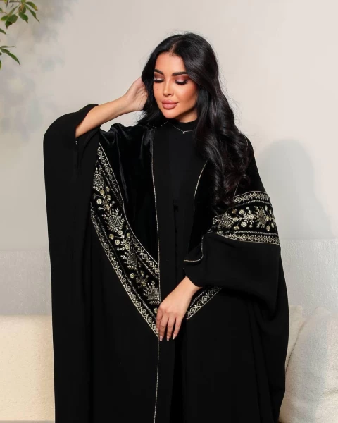 Crepe Abaya with velvet black color IB249